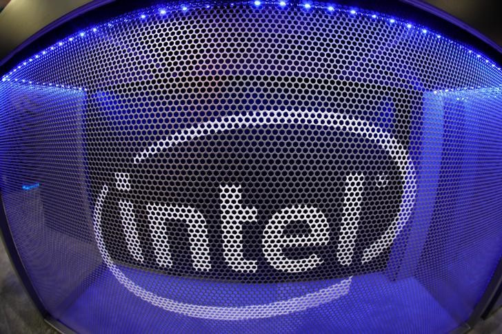 Computer chip maker Intel's logo is shown on a gaming computer display during the opening day of E3, the annual video games expo revealing the latest in gaming software and hardware in Los Angeles